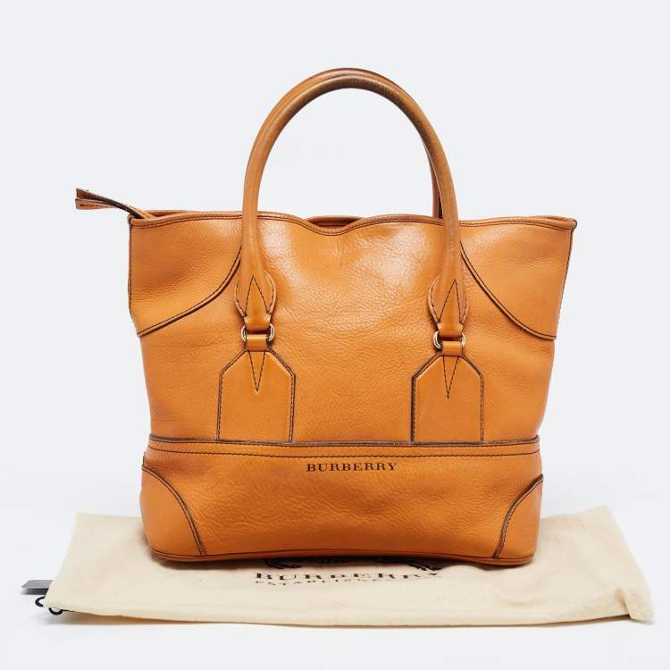 Pre Owned Burberry Brown Leather Top Zip Tote
