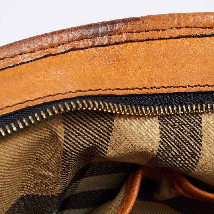 Pre Owned Burberry Brown Leather Top Zip Tote