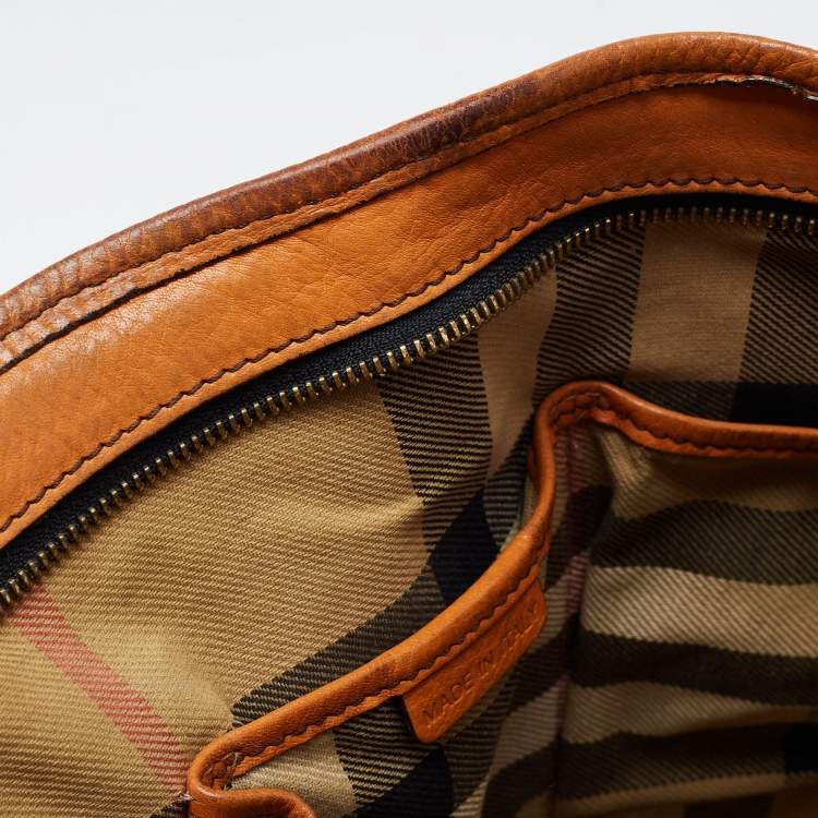 Pre Owned Burberry Brown Leather Top Zip Tote