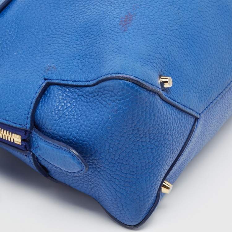 Pre Owned Burberry Blue Pebbled Leather Yorke Satchel