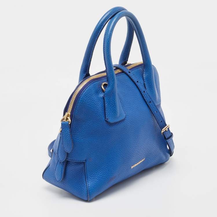 Pre Owned Burberry Blue Pebbled Leather Yorke Satchel
