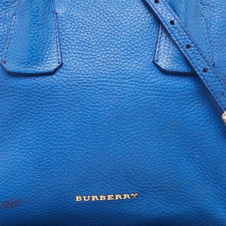 Pre Owned Burberry Blue Pebbled Leather Yorke Satchel