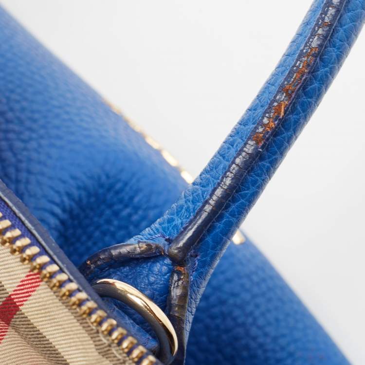 Pre Owned Burberry Blue Pebbled Leather Yorke Satchel