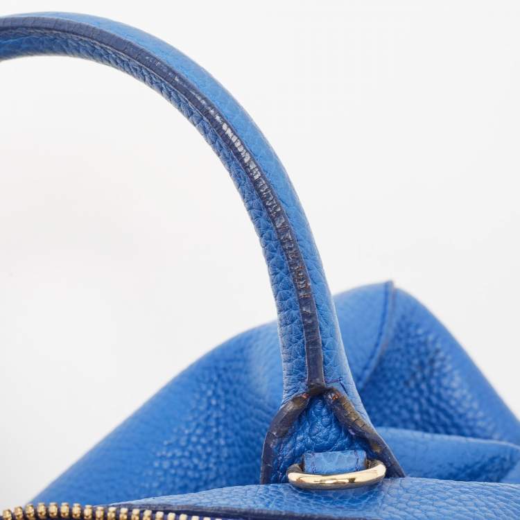 Pre Owned Burberry Blue Pebbled Leather Yorke Satchel