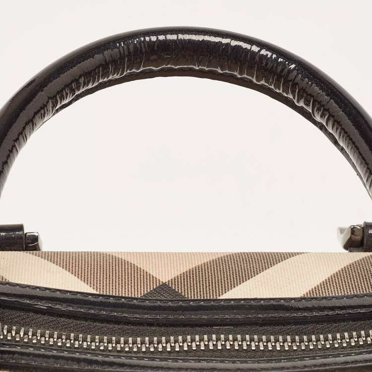 Pre Owned Burberry Beige/Black Nova Check PVC and Patent Leather Chester Boston Bag