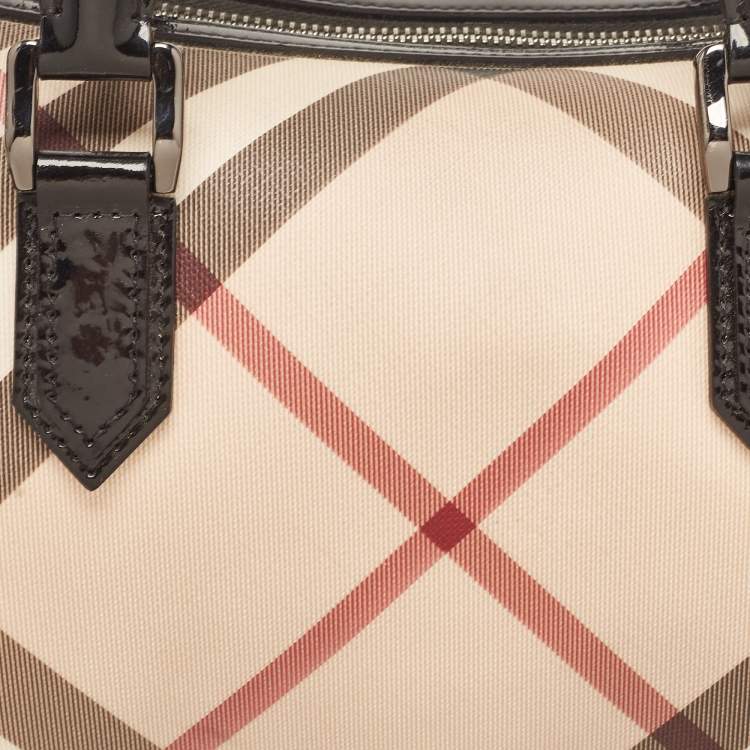 Pre Owned Burberry Beige/Black Nova Check PVC and Patent Leather Chester Boston Bag