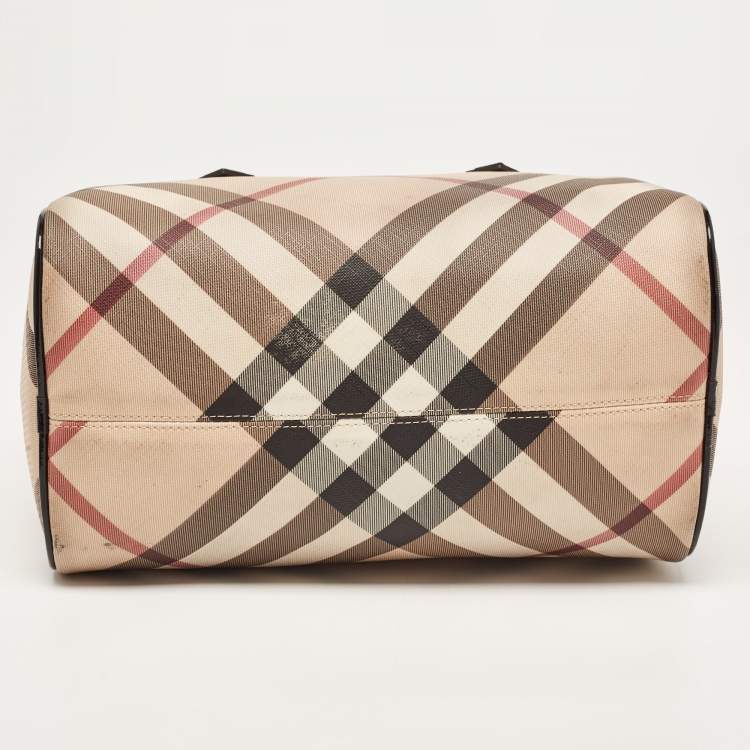 Pre Owned Burberry Beige/Black Nova Check PVC and Patent Leather Chester Boston Bag