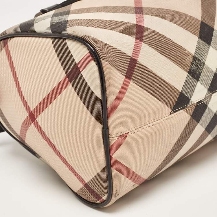 Pre Owned Burberry Beige/Black Nova Check PVC and Patent Leather Chester Boston Bag