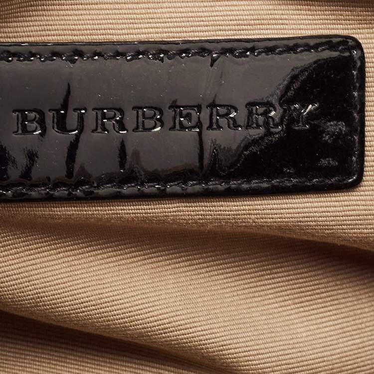 Pre Owned Burberry Beige/Black Nova Check PVC and Patent Leather Chester Boston Bag