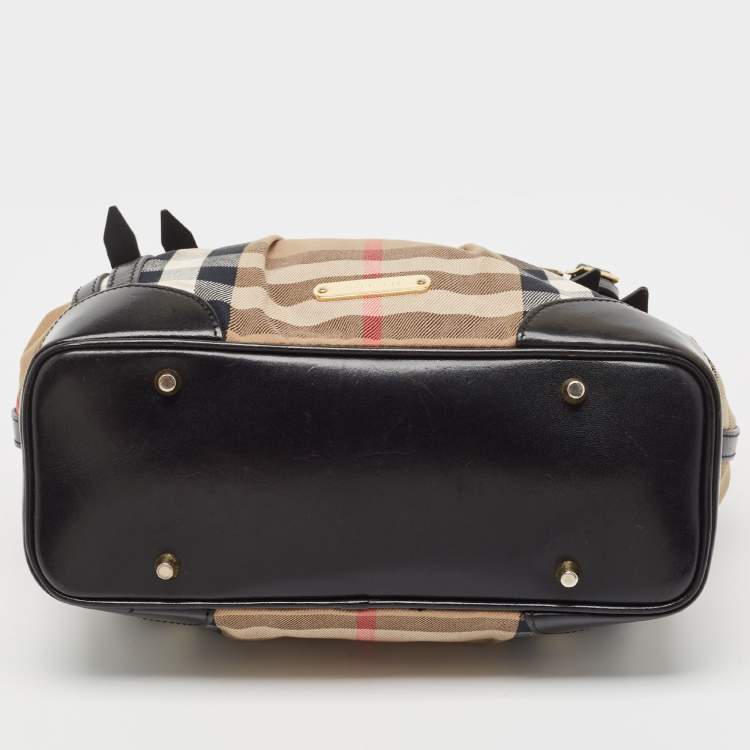 Pre Owned Burberry Black House Check Canvas and Leather Bridle Whipstitch Tote
