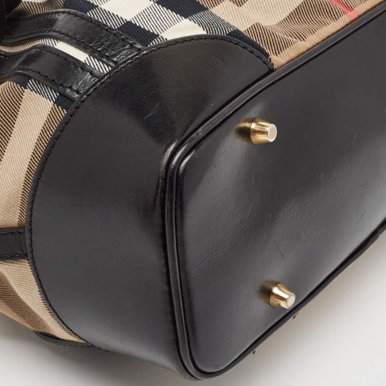 Pre Owned Burberry Black House Check Canvas and Leather Bridle Whipstitch Tote