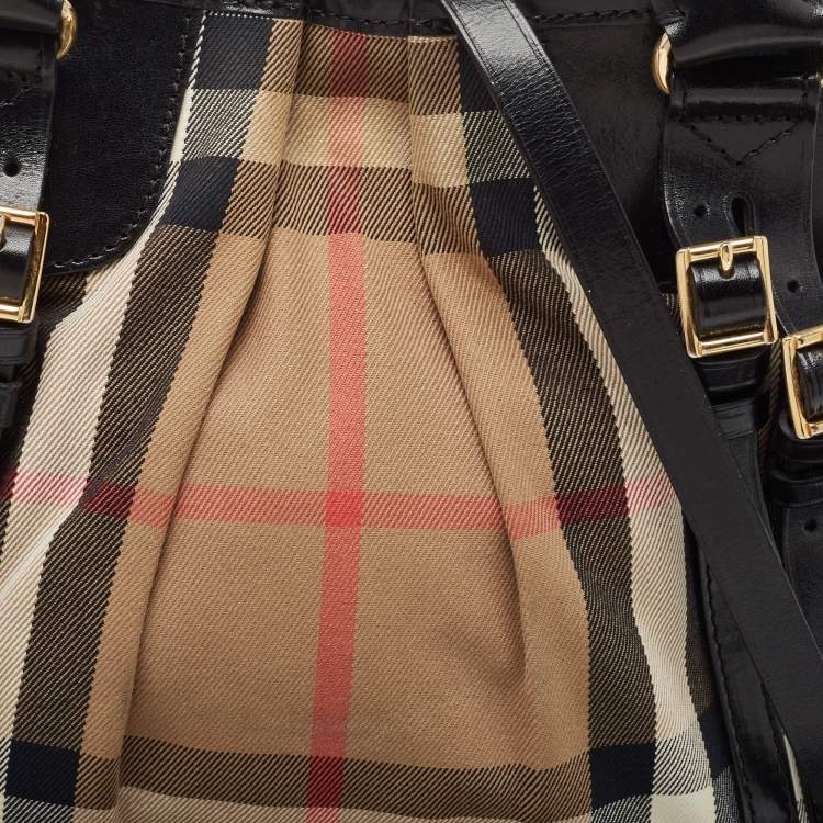 Pre Owned Burberry Black House Check Canvas and Leather Bridle Whipstitch Tote
