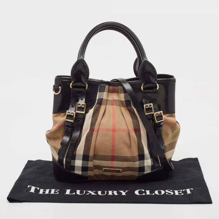 Pre Owned Burberry Black House Check Canvas and Leather Bridle Whipstitch Tote
