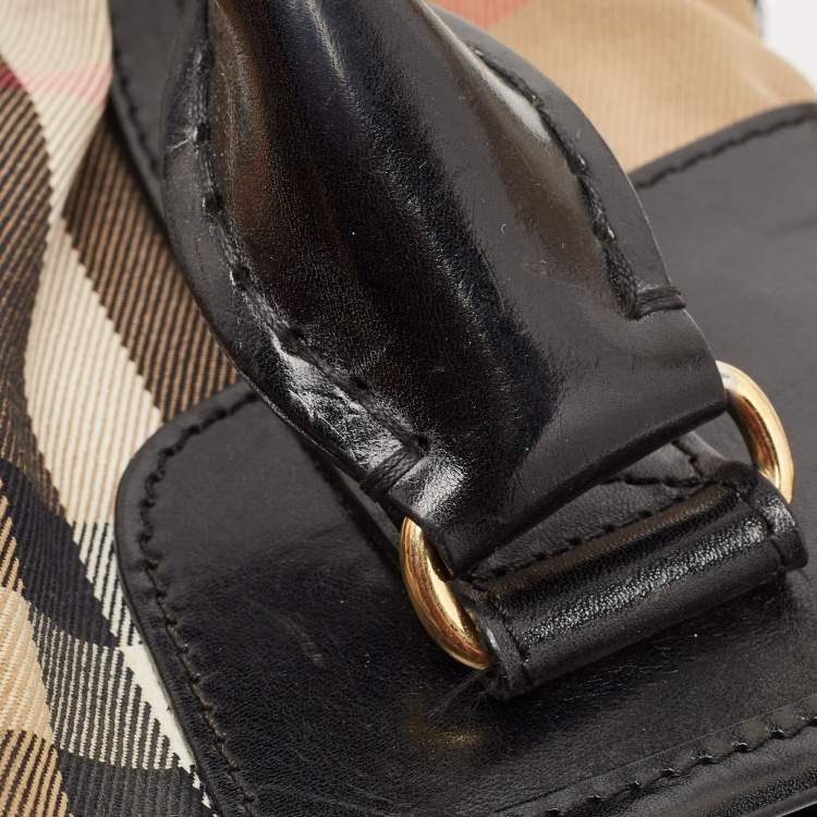 Pre Owned Burberry Black House Check Canvas and Leather Bridle Whipstitch Tote