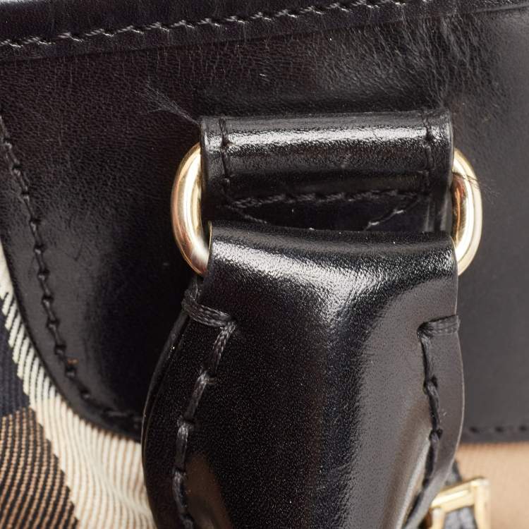 Pre Owned Burberry Black House Check Canvas and Leather Bridle Whipstitch Tote