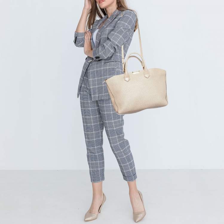 Pre Owned Burberry Beige Leather Medium Dewsbury Tote 