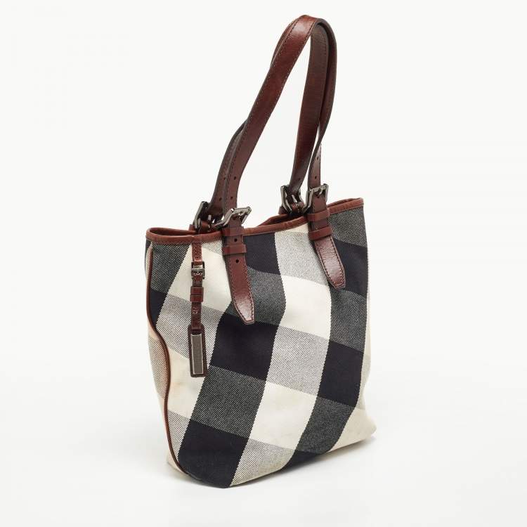 Pre Owned Burberry Multicolor Mega Check Canvas and Leather Tote