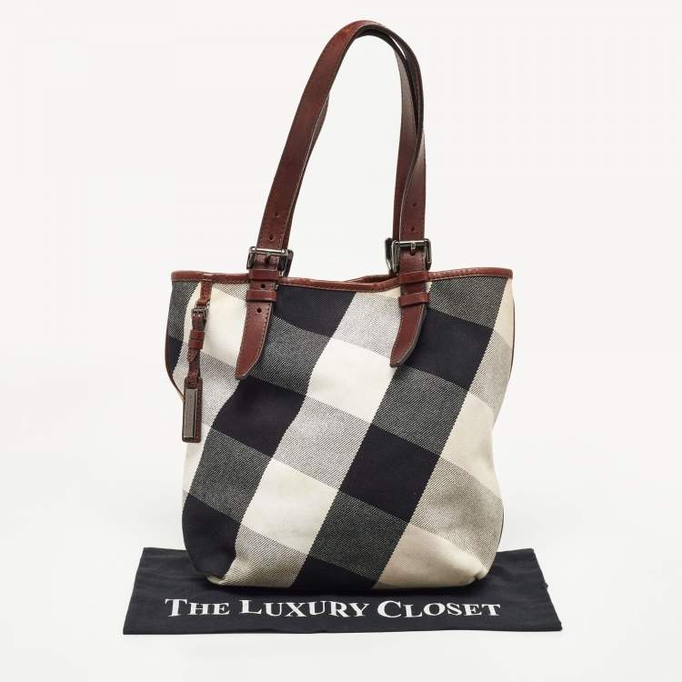 Pre Owned Burberry Multicolor Mega Check Canvas and Leather Tote