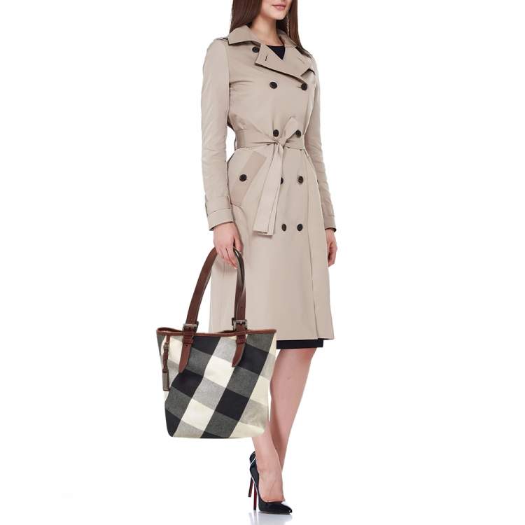Pre Owned Burberry Multicolor Mega Check Canvas and Leather Tote