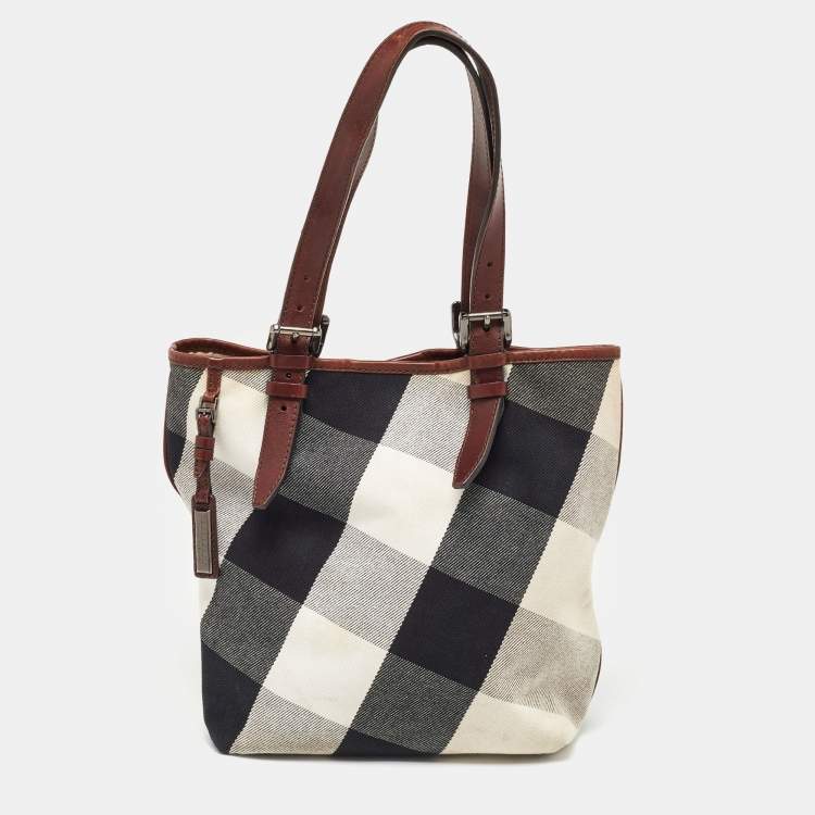 Pre Owned Burberry Multicolor Mega Check Canvas and Leather Tote