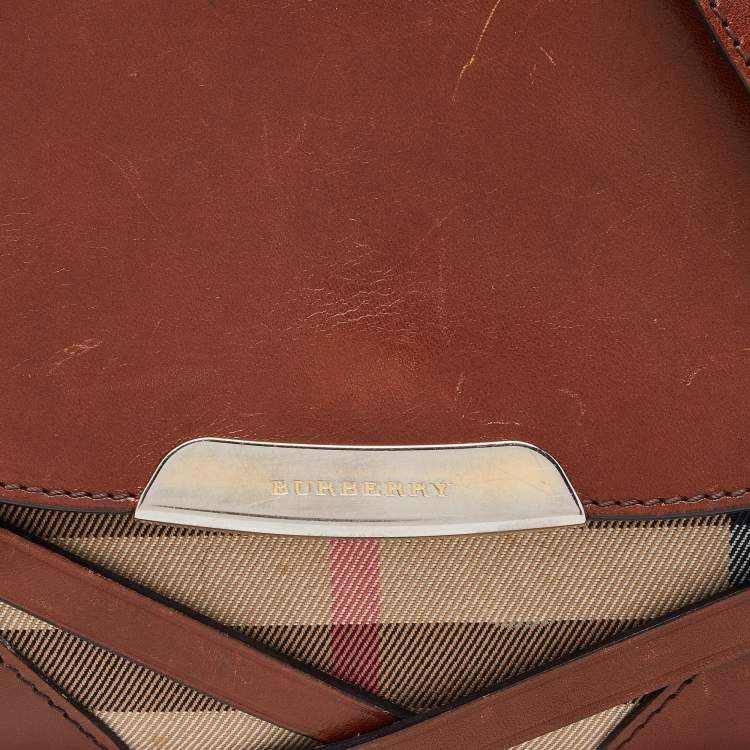 Pre Owned Burberry Brown/Beige House Check Canvas and Leather Abbott Shoulder Bag