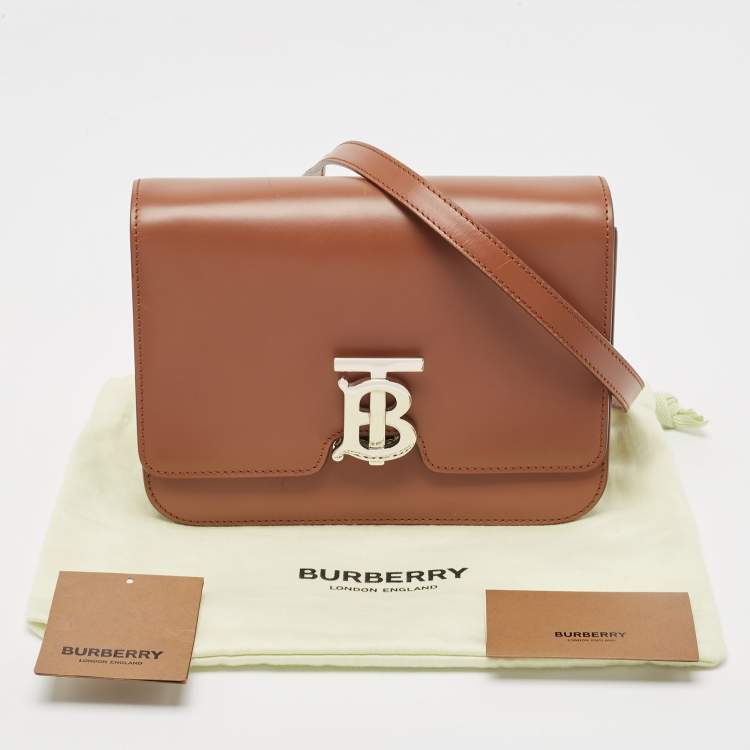 Pre Owned Burberry Brown Leather Small TB Shoulder Bag