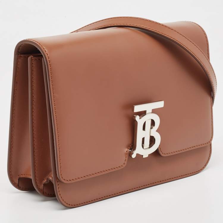 Pre Owned Burberry Brown Leather Small TB Shoulder Bag