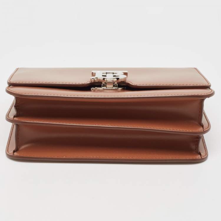 Pre Owned Burberry Brown Leather Small TB Shoulder Bag