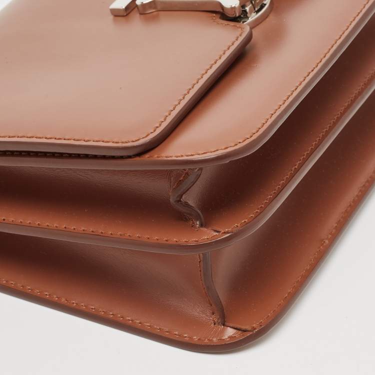 Pre Owned Burberry Brown Leather Small TB Shoulder Bag
