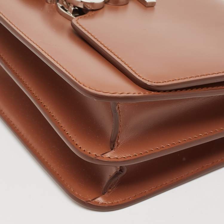Pre Owned Burberry Brown Leather Small TB Shoulder Bag