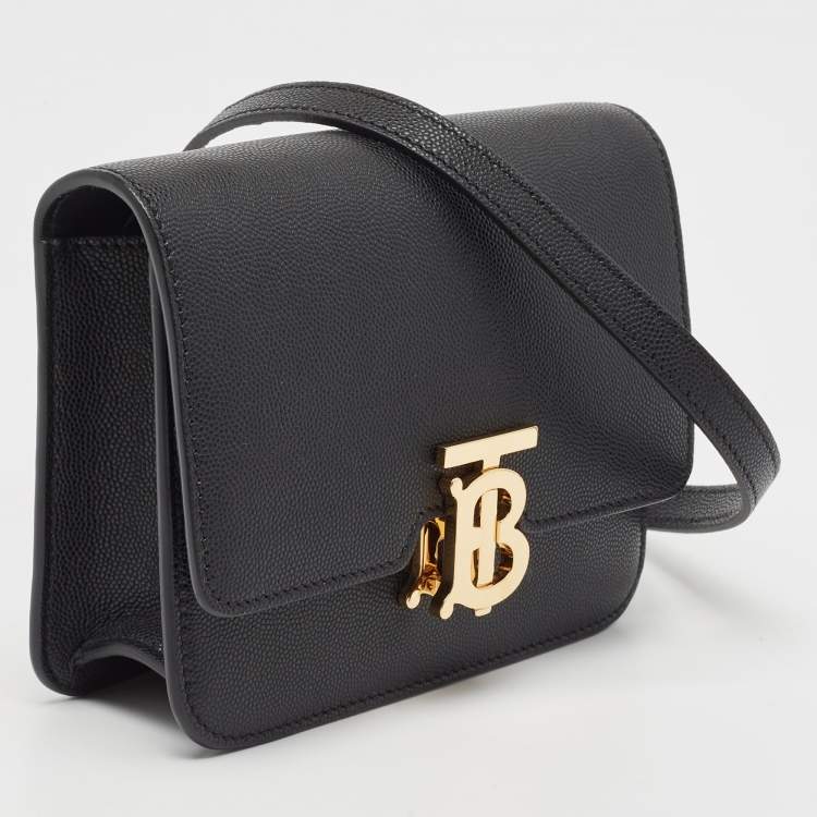 Pre Owned Burberry Black Leather Mini TB Shoulder Bag
