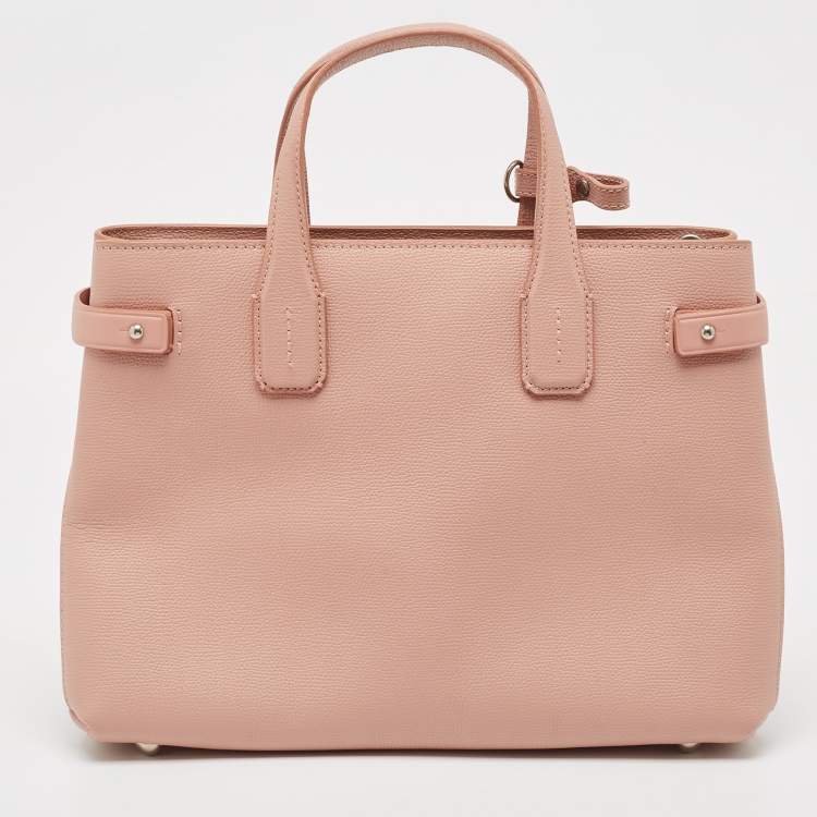 Pre Owned Burberry Pink Leather and House Check Fabric Medium Banner Derby Tote