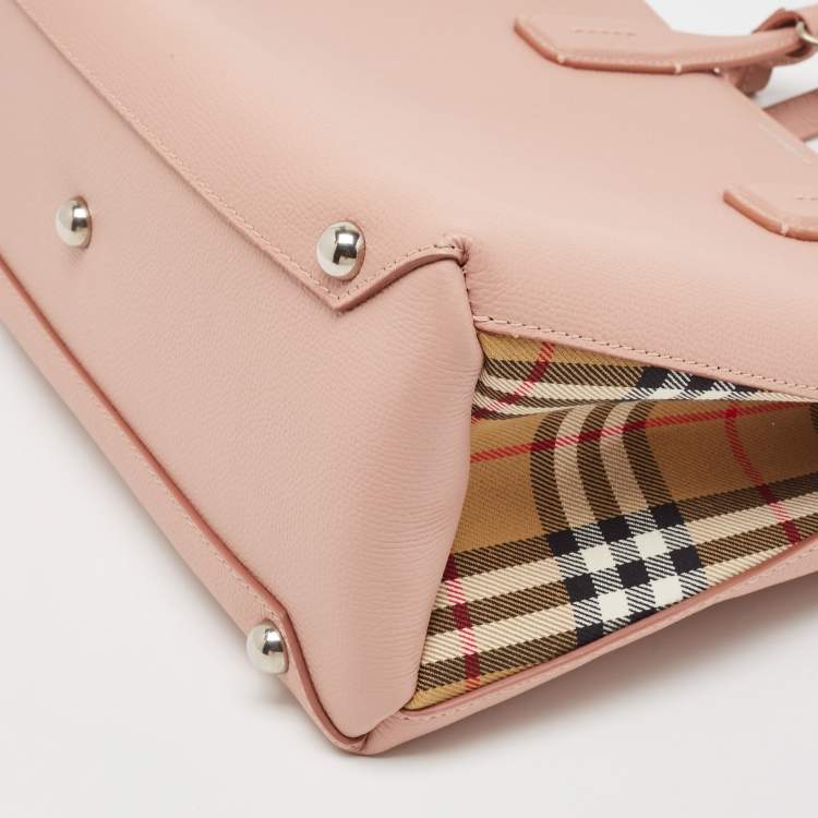 Pre Owned Burberry Pink Leather and House Check Fabric Medium Banner Derby Tote
