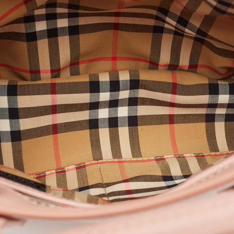Pre Owned Burberry Pink Leather and House Check Fabric Medium Banner Derby Tote