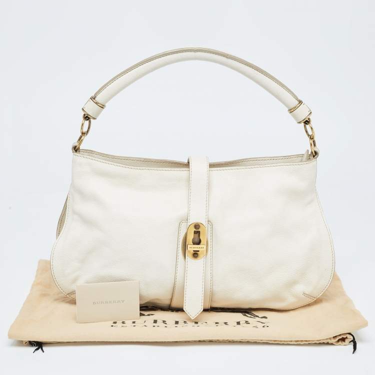 Pre Owned Burberry Off White Leather Creighton Hobo
