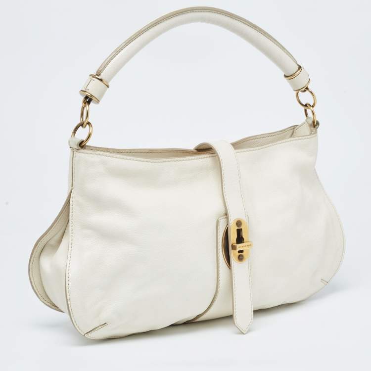 Pre Owned Burberry Off White Leather Creighton Hobo