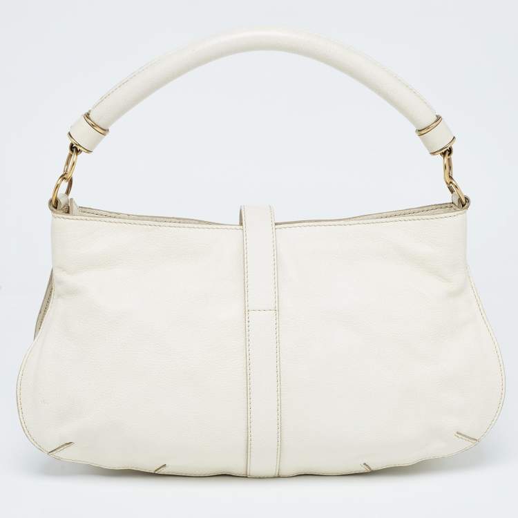 Pre Owned Burberry Off White Leather Creighton Hobo