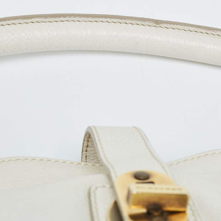 Pre Owned Burberry Off White Leather Creighton Hobo