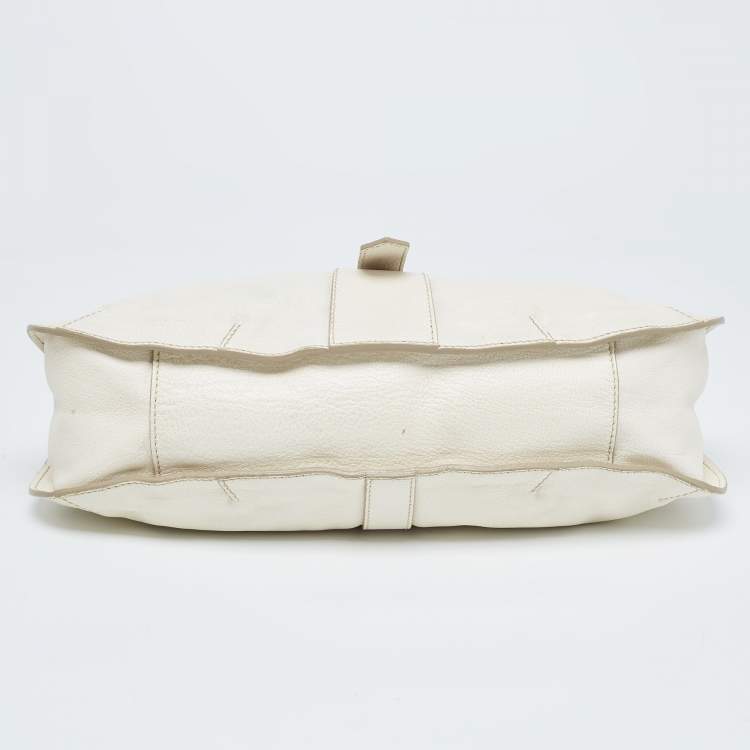 Pre Owned Burberry Off White Leather Creighton Hobo