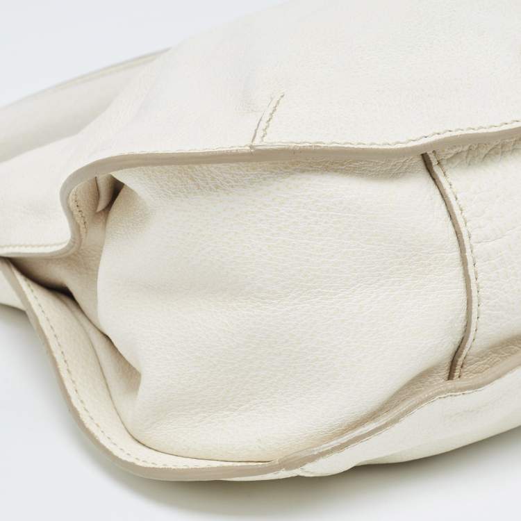 Pre Owned Burberry Off White Leather Creighton Hobo