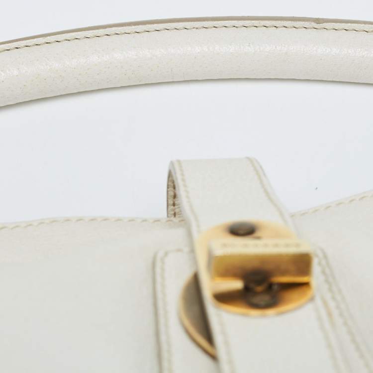 Pre Owned Burberry Off White Leather Creighton Hobo