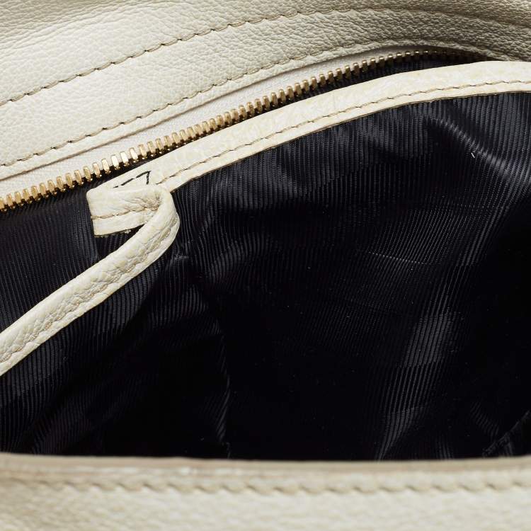Pre Owned Burberry Off White Leather Creighton Hobo