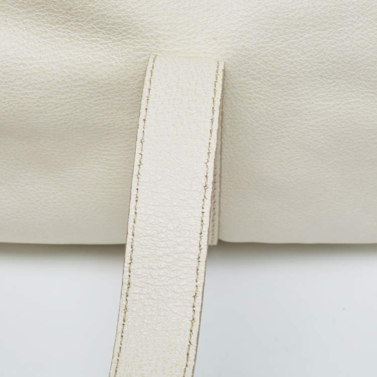 Pre Owned Burberry Off White Leather Creighton Hobo