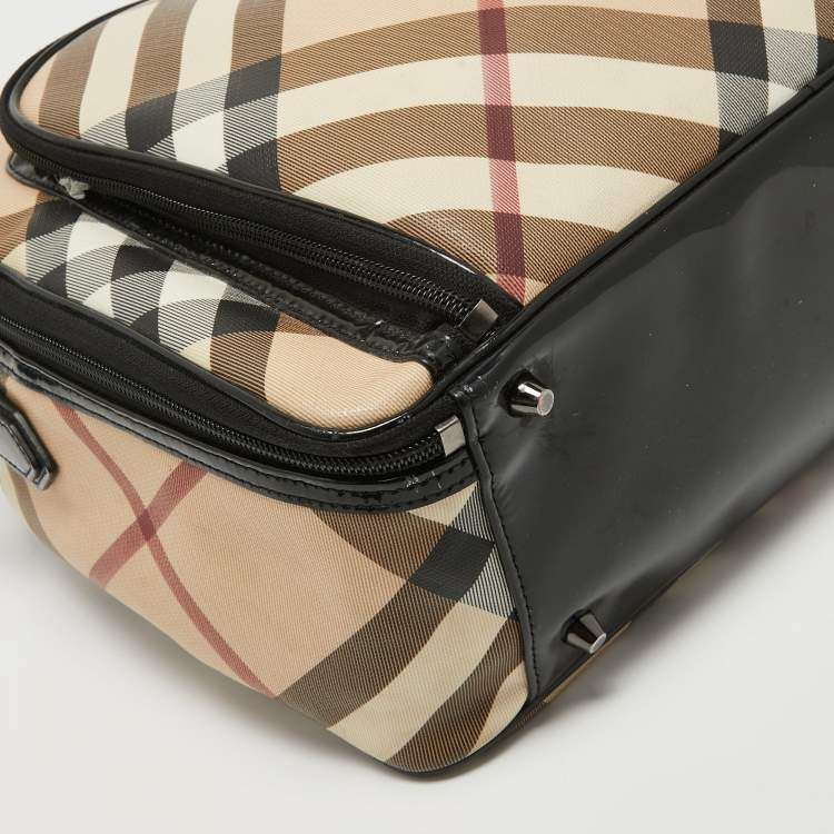 Pre Owned Burberry Black/Beige Supernova Check PVC and Patent Leather Diaper Bag