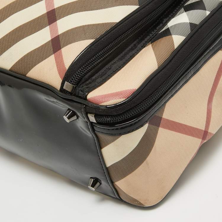 Pre Owned Burberry Black/Beige Supernova Check PVC and Patent Leather Diaper Bag
