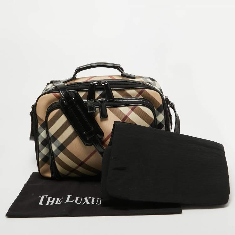Pre Owned Burberry Black/Beige Supernova Check PVC and Patent Leather Diaper Bag