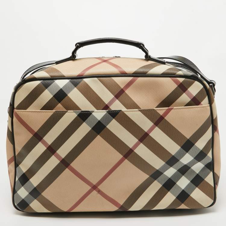 Pre Owned Burberry Black/Beige Supernova Check PVC and Patent Leather Diaper Bag