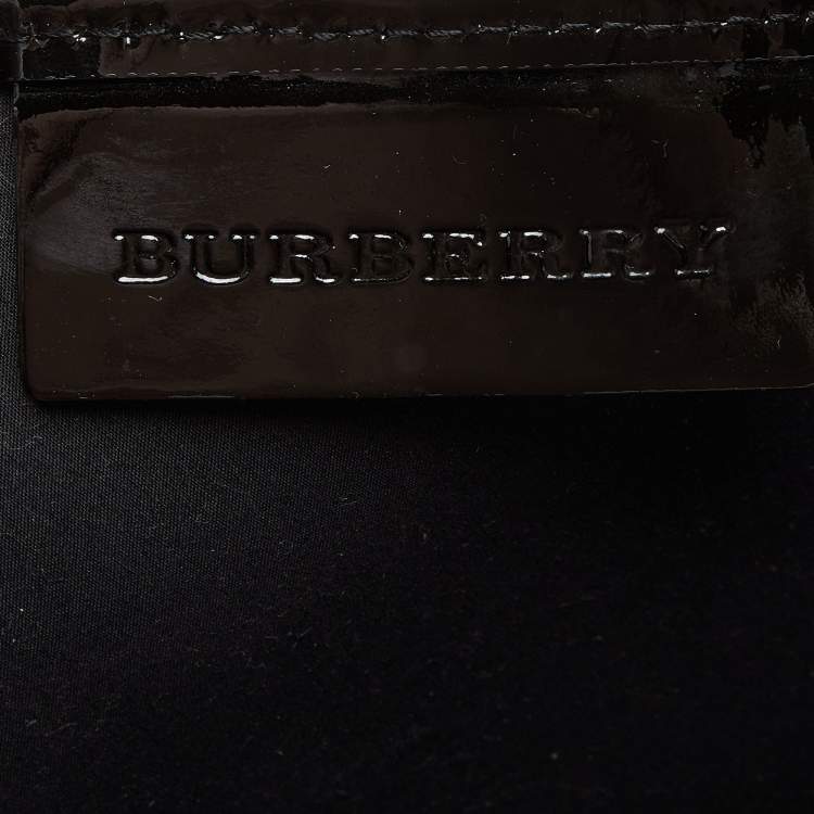 Pre Owned Burberry Black/Beige Super Nova Check PVC and Patent Leather Large Nickie Tote