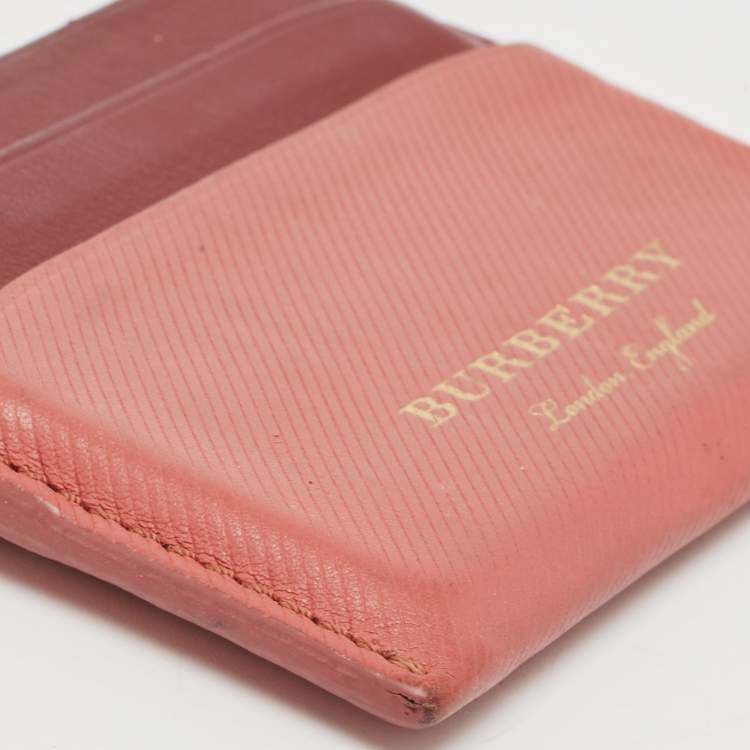 Pre Owned Burberry Burgundy/Light Red Leather Card Holder