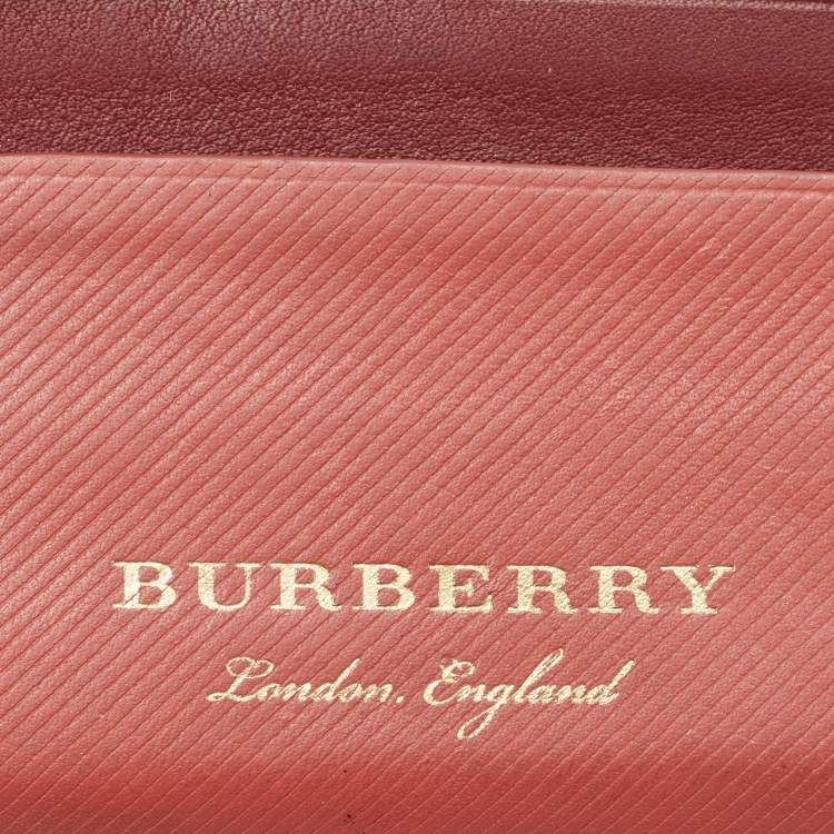 Pre Owned Burberry Burgundy/Light Red Leather Card Holder